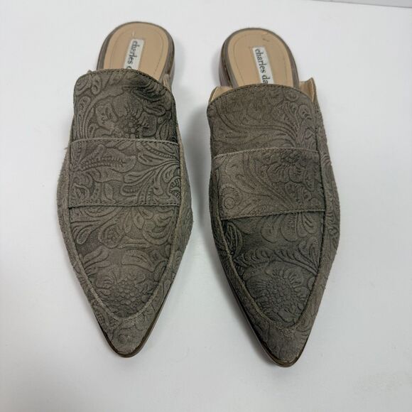 Charles David Porter Mules Womens 8 Embossed Gray Leather Slip On Clog Shoes - Picture 3 of 6